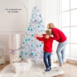 Tangkula 7'Artificial White PVC Christmas Tree Outdoor w/ Metal Stand and Anti-scratching Cover -Outlet Xmas Decor Tree Store GUEST a61ad652 1731 4f10 b7ac 87700aad625e