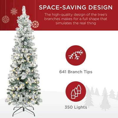 Best Choice Products Pre-Lit Artificial Snow Flocked Pencil Christmas Tree Holiday Decoration 6 Best Choice Products Pre-Lit Artificial Snow Flocked Pencil Christmas Tree Holiday Decoration - Image 4
