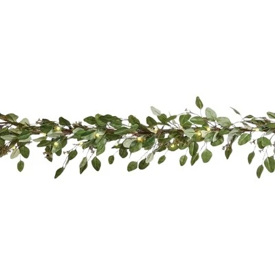 Noma Pre-Lit 9 Foot Artificial Eucalyptus Christmas Garland Holiday Decor with Battery Operated Warm White LED Lights for Banisters & Doorways, Green 3 Noma Pre-Lit 9 Foot Artificial Eucalyptus Christmas Garland Holiday Decor with Battery Operated Warm White LED Lights for Banisters & Doorways, Green