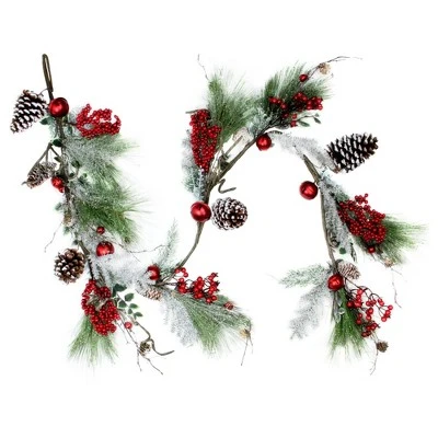 Northlight 5.5' x 7" Frosted and Flocked Berries Christmas Garland - Unlit 3 Northlight 5.5' x 7" Frosted and Flocked Berries Christmas Garland - Unlit