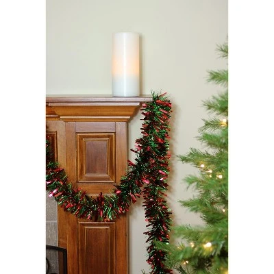 Northlight 50' x 3" Unlit Red/Green Wide Cut Tinsel Christmas Garland 3 Northlight 50' x 3" Unlit Red/Green Wide Cut Tinsel Christmas Garland
