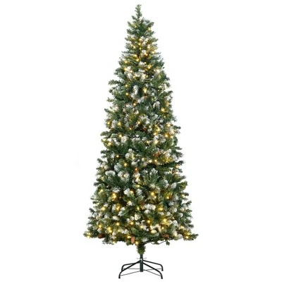 HOMCOM Skinny Prelit Artificial Christmas Tree Holiday Decoration with Snow-dipped Branches, Warm White LED Lights, Auto Open, Green 5 HOMCOM Skinny Prelit Artificial Christmas Tree Holiday Decoration with Snow-dipped Branches, Warm White LED Lights, Auto Open, Green - Image 3