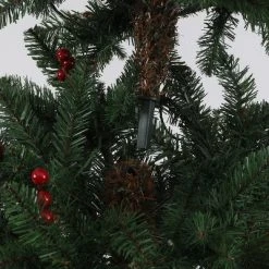 LuxenHome 5Ft Pre-Lit LED Artificial Slim Pine Christmas Tree with Pine Cones, Berries, and Red Wood Planter -Outlet Xmas Decor Tree Store GUEST a916245e 55a1 4416 84a2 3b15bf7383c4