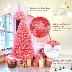 Costway 6.5ft Snow Flocked Hinged Artificial Christmas Tree w/ Metal Stand Pink 18 Costway 6.5ft Snow Flocked Hinged Artificial Christmas Tree w/ Metal Stand Pink -Outlet Xmas Decor Tree Store GUEST a96bb8c4 a630 40f1 9781 3d8be75e469b