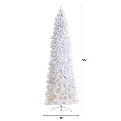 Nearly Natural 10-ft Slim White Artificial Christmas Tree with 800 Warm White LED Lights and 2420 Bendable Branches 3 Nearly Natural 10-ft Slim White Artificial Christmas Tree with 800 Warm White LED Lights and 2420 Bendable Branches