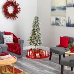 5.5ft Nearly Natural Pre-Lit LED Flocked Washington Alpine Artificial Christmas Tree Warm White Lights -Outlet Xmas Decor Tree Store GUEST aa43e2a2 c95a 488e a713 d2c480d36cd5