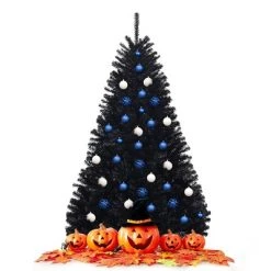 Costway 7.5Ft or 6Ft Hinged Artificial Halloween Christmas Tree Full Tree with Metal Stand Black -Outlet Xmas Decor Tree Store GUEST aace7bf2 741a 4c33 b540 82763f607196