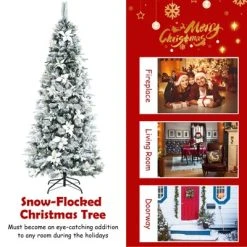 Tangkula 7FTSlim Pencil Tree Hinged Artificial Christmas Tree W/627 Branches Tips -Outlet Xmas Decor Tree Store GUEST aafe427a 0ccc 4edc aa46 f6803b2f1d46