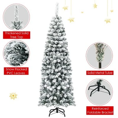 Tangkula Pencil Artificial Christmas Tree Snow Flocked Pencil Tree with Flexible Stand 6 Tangkula Pencil Artificial Christmas Tree Snow Flocked Pencil Tree with Flexible Stand - Image 4