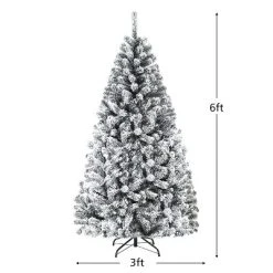 Costway 6ft Snow Flocked Hinged Artificial Christmas Tree Unlit Metal