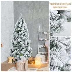 Tangkula 5FT Hinged Slim Artificial Xmas Tree, Snow-Flocked Pencil Christmas Tree W/ 470 Branch Tips -Outlet Xmas Decor Tree Store GUEST ab85c218 4d11 4e79 951f 7b8399b73227