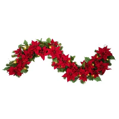 Haute Decor 6ft Pre-Lit LED Poinsettia Artificial Garland - Haute Décor 3 Haute Decor 6ft Pre-Lit LED Poinsettia Artificial Garland - Haute Décor