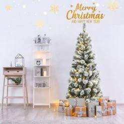 Tangkula Pre-lit Snow Flocked Christmas Pine Tree, Hinged Artificial Xmas Tree W/ Remote-controlled Multi-Color Lights -Outlet Xmas Decor Tree Store GUEST ad0b5ac4 8a47 4141 9782 36147a51aa17