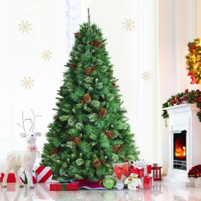 Tangkula 7ft Pre-Decorated Holiday Christmas Tree Unlit Artificial Pine Tree w/ Red Berries 8 Tangkula 7ft Pre-Decorated Holiday Christmas Tree Unlit Artificial Pine Tree w/ Red Berries - Image 6
