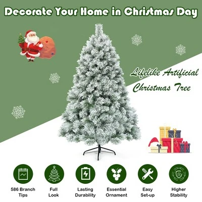 Costway 6ft or 7ft Premium Hinged Artificial Christmas Tree Snowy Pine Needles 9 Costway 6ft or 7ft Premium Hinged Artificial Christmas Tree Snowy Pine Needles - Image 7