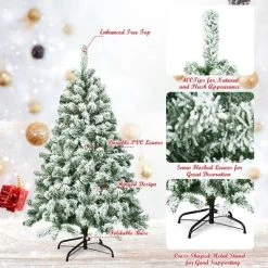 Costway 4.5FT Artificial Hinged Christmas Tree Snow Flocked Pine Tree w/400 Tips and Foldable Base -Outlet Xmas Decor Tree Store GUEST af1387f4 b042 4034 9f31 413874094a63