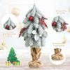 Tangkula 19" Mini Snow Flocked Xmas Tree Tabletop Artificial Christmas Tree w/ 59 Tips Burlap Cement Sand