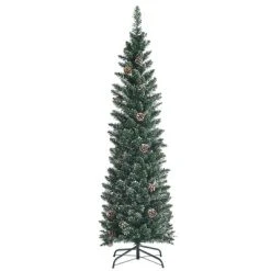 Costway 5ft/6ft/7ft Unlit Snowy PVC Artificial Slim Christmas Pencil Tree with Pine Cones -Outlet Xmas Decor Tree Store GUEST b018575f 7888 4ede 9444 dbd3880b4ca7