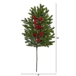 Nearly Natural 34-in Pine and Berries Artificial Plant (Set of 3)