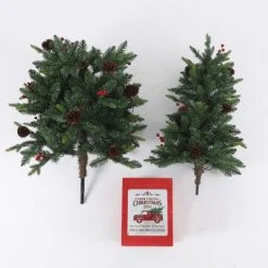 LuxenHome 5Ft Pre-Lit LED Artificial Slim Pine Christmas Tree with Pine Cones, Berries, and Red Wood Planter -Outlet Xmas Decor Tree Store GUEST b0f7237f 8c10 4566 a963 3f32c2805ab1