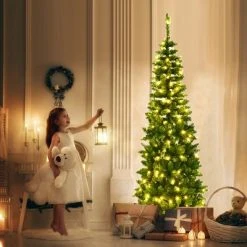 Costway 6.5ft Pre-Lit Hinged Pencil Christmas Tree 250 White Lights -Outlet Xmas Decor Tree Store GUEST b18cbe40 e934 40ac 8d2a 68528e7a4e18