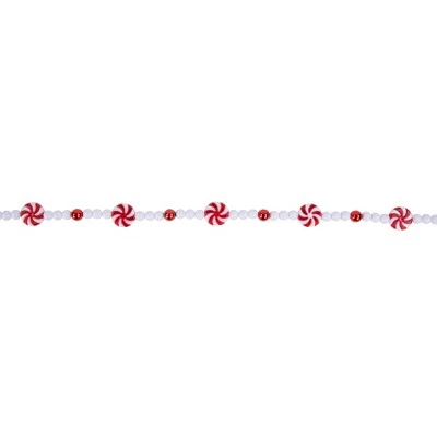 Northlight 9' Red and White Peppermint Candy Beaded Christmas Garland, Unlit 6 Northlight 9' Red and White Peppermint Candy Beaded Christmas Garland, Unlit - Image 4