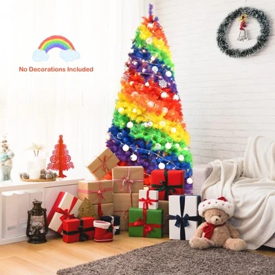 Tangkula 7FT Artificial Hinged Christmas Tree Colorful Rainbow Full Fir Xmas Tree with 1213 Branch Tips 3 Tangkula 7FT Artificial Hinged Christmas Tree Colorful Rainbow Full Fir Xmas Tree with 1213 Branch Tips