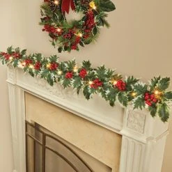 Collections Etc. Collections Etc LED Lighted Holly Festive 5-Foot Long Garland