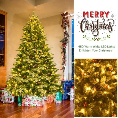 Costway 6.5Ft Pre-lit Snow Flocked Hinged Artificial Christmas Spruce Tree w/ 450 Lights 7 Costway 6.5Ft Pre-lit Snow Flocked Hinged Artificial Christmas Spruce Tree w/ 450 Lights - Image 5
