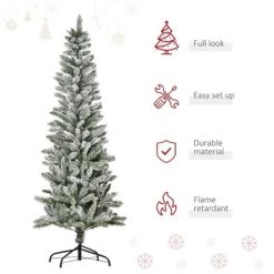 HOMCOM Unlit Snow-Flocked Slim Pine Artificial Christmas Tree with Realistic Branches and Tips -Outlet Xmas Decor Tree Store GUEST b3705028 c516 4a8f 94cd 24866f6ee0b8