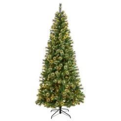 Nearly Natural 8’ Wisconsin Slim Snow Tip Pine Prelit LED Artificial Christmas Tree