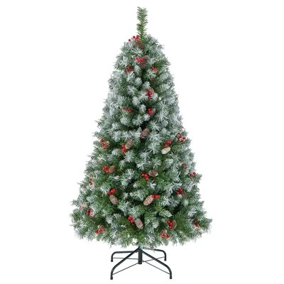Costway 5FT/6.5FT/7.5FT Artificial Christmas Tree Hinged with 200/420/560/650 Warm LED Lights & 126/207/267/309 Red Berries 11 Costway 5FT/6.5FT/7.5FT Artificial Christmas Tree Hinged with 200/420/560/650 Warm LED Lights & 126/207/267/309 Red Berries - Image 9