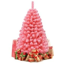 Costway 4.5ft Snow Flocked Hinged Artificial Christmas Tree w/ Metal Stand Pink -Outlet Xmas Decor Tree Store GUEST b422722f f216 4c5f a861 31970cad28c4