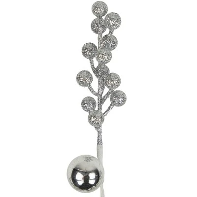 Northlight 29" Silver Glitter Berries with Ornaments Christmas Spray 5 Northlight 29" Silver Glitter Berries with Ornaments Christmas Spray - Image 3