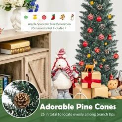 Tangkula 5/6/7FT Slim Pencil Tree Snowy Artificial Christmas Tree with 214/267/351 PVC Branch Tips & 25/31/41 Pine Cones Full Holiday Decoration Tree for Xmas 16 Tangkula 5/6/7FT Slim Pencil Tree Snowy Artificial Christmas Tree with 214/267/351 PVC Branch Tips & 25/31/41 Pine Cones Full Holiday Decoration Tree for Xmas -Outlet Xmas Decor Tree Store GUEST b4600245 3dbb 4d24 aaaf 7b4f5f8cac22