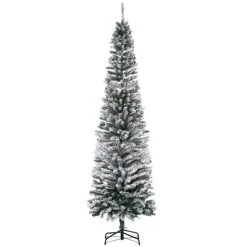 HOMCOM Tall Unlit Snow-Flocked Slim Artificial Christmas Tree with Realistic Branches -Outlet Xmas Decor Tree Store GUEST b49d99f0 3653 4a46 8b60 4d17ee406ee5