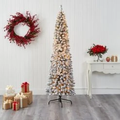 7ft Nearly Natural Pre-Lit Flocked Slim Artificial Christmas Tree Clear Lights -Outlet Xmas Decor Tree Store GUEST b54bb368 369d 436c b6ce 495d08115d9e