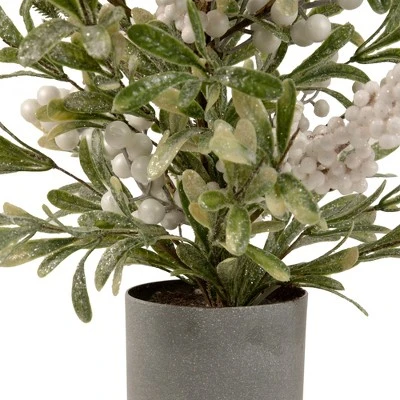 Northlight 24" Green and White Berry Christmas Potted Artificial Plant with Glitter Frost 4 Northlight 24" Green and White Berry Christmas Potted Artificial Plant with Glitter Frost - Image 2