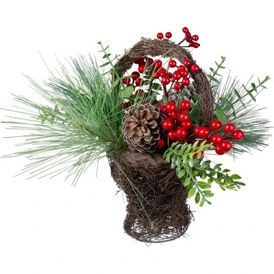 Northlight 15" Eucalyptus Pine and Berry Artificial Christmas Grapevine Basket 4 Northlight 15" Eucalyptus Pine and Berry Artificial Christmas Grapevine Basket - Image 2