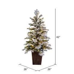 Vickerman Potted Flocked Comet Pine Tree Artificial Christmas Tree Warm White Dura-Lit
