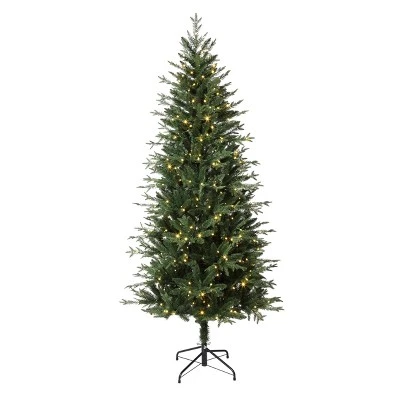 Haute Decor Haute Décor 6.5' Pre-Lit LED Slim Ashville Fir Artificial Christmas Tree Multicolor Lights 3 Haute Decor Haute Décor 6.5' Pre-Lit LED Slim Ashville Fir Artificial Christmas Tree Multicolor Lights