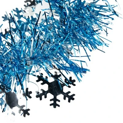 Northlight 12' x 3" Sky Blue and Silver Snowflakes Christmas Tinsel Garland - Unlit 6 Northlight 12' x 3" Sky Blue and Silver Snowflakes Christmas Tinsel Garland - Unlit - Image 4