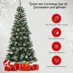 Costway 8 ft Snow Flocked Artificial Christmas Hinged Tree w/ Pine Needles & Red Berries -Outlet Xmas Decor Tree Store GUEST b7d069b4 c7ae 458d 879c 5fe2eb018a0f