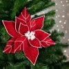 Northlight 20" Red and White Velvet Glittered Poinsettia Christmas Stem Spray