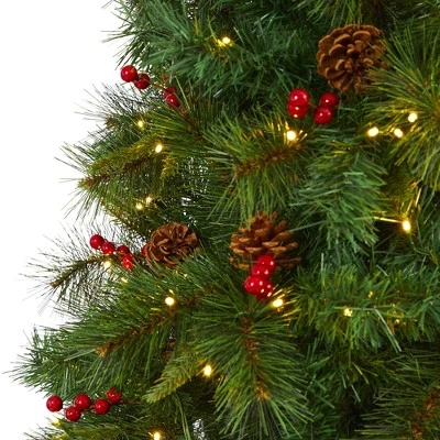 Nearly Natural 7-ft Mixed Pine Artificial Christmas Tree with 350 Clear LED Lights, Pine Cones and Berries 4 Nearly Natural 7-ft Mixed Pine Artificial Christmas Tree with 350 Clear LED Lights, Pine Cones and Berries - Image 2