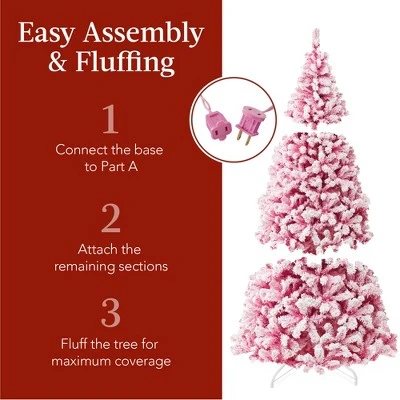 Best Choice Products Prelit Pink Artificial Christmas Tree, Snow Flocked Fir Holiday Decoration 5 Best Choice Products Prelit Pink Artificial Christmas Tree, Snow Flocked Fir Holiday Decoration - Image 3