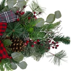 Northlight 36" Dual Plaid Bows and Red Berries Artificial Christmas Swag - Unlit