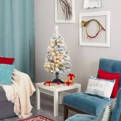 3ft Nearly Natural Pre-Lit LED Flocked Rock Springs Spruce Artificial Christmas Tree Clear Lights -Outlet Xmas Decor Tree Store GUEST b920a3b8 9ae2 47c9 a6da 5eb8532f411e