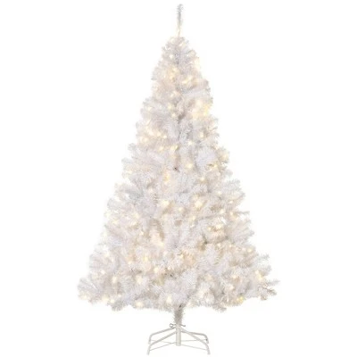 HOMCOM 6ft Tall Pre-Lit Douglas Fir Artificial Christmas Tree with Realistic Branches, 250 Warm White LED Lights and 1000 Tips, White 5 HOMCOM 6ft Tall Pre-Lit Douglas Fir Artificial Christmas Tree with Realistic Branches, 250 Warm White LED Lights and 1000 Tips, White - Image 3