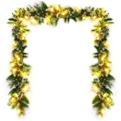 Costway 9ft Pre-lit Christmas Garland w/ Snow Flocked Tips Red Berries 50 Lights & Timer 17 Costway 9ft Pre-lit Christmas Garland w/ Snow Flocked Tips Red Berries 50 Lights & Timer -Outlet Xmas Decor Tree Store GUEST b9dd178f 6988 4caa 8752 0a3283b883c3
